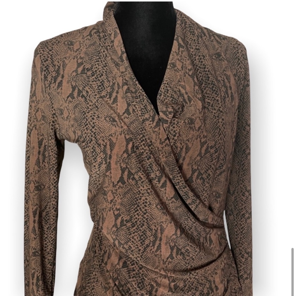 Norma Kamali women’s snake reptile print wrap long sleeve bodycon slinky neutral - Picture 8 of 13